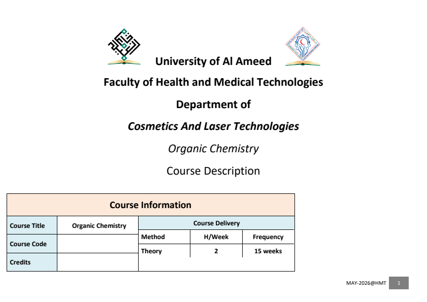 Module Description (Organic_Chemistry ) 2026